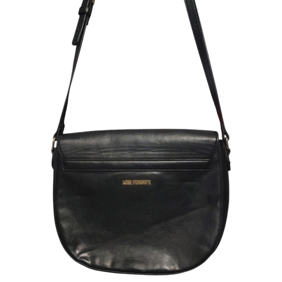 Love Moschino Black Leather Rose Tattoo Style Crossbody Saddle Bag Handbag Purse - Picture 4 of 7